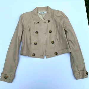 Tan Forever21 Faux Leather Double-Breasted Crop Jacket - Large